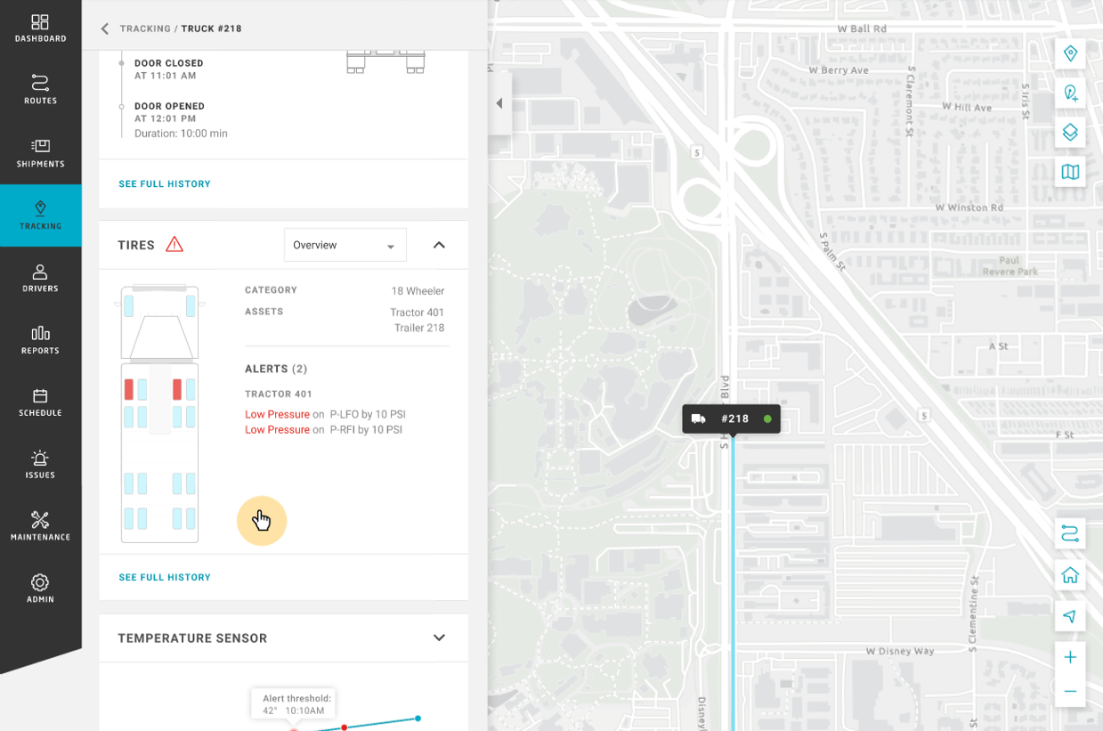 Monitoring tire status in CalAmp