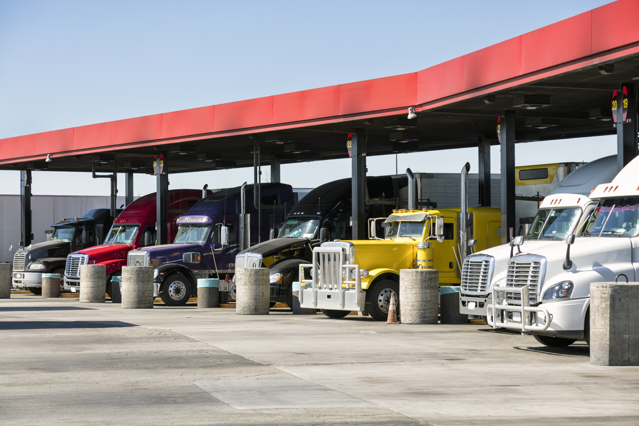 Trucks Filling Up At Truck Stop, California, USA