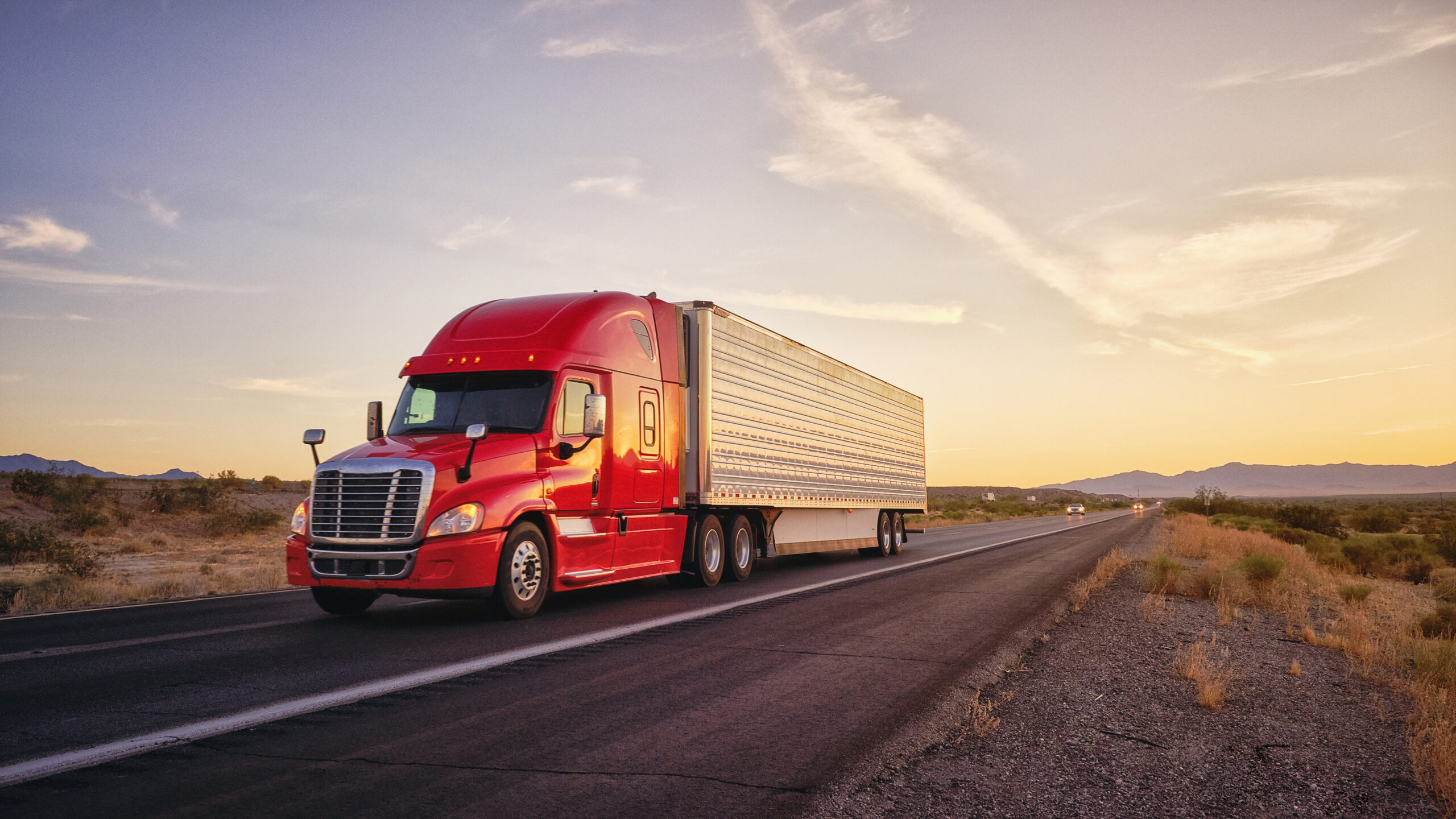 Long Haul Semi Truck On A Rural Western USA Interstate Highway