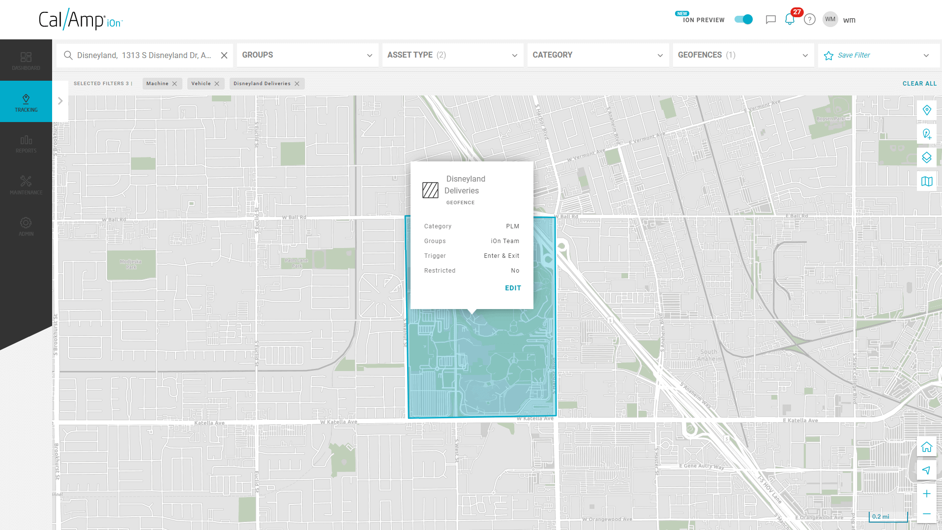 The CalAmp iOn lets you set geofences for drivers