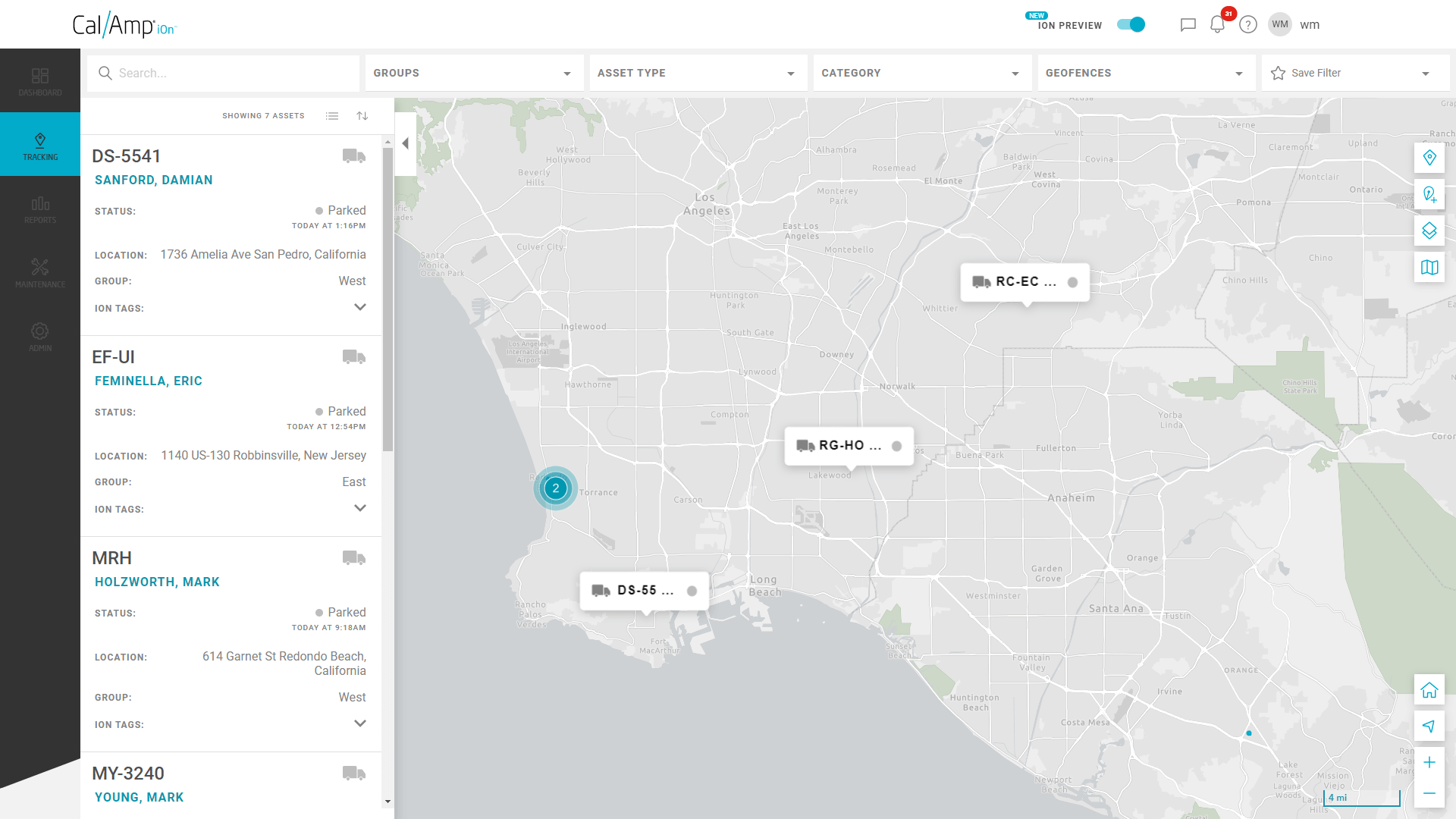 CalAmp asset location dashboard