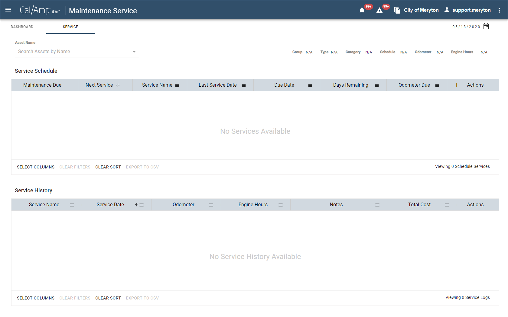 Image showing CalAmp's maintenance scheduling feature