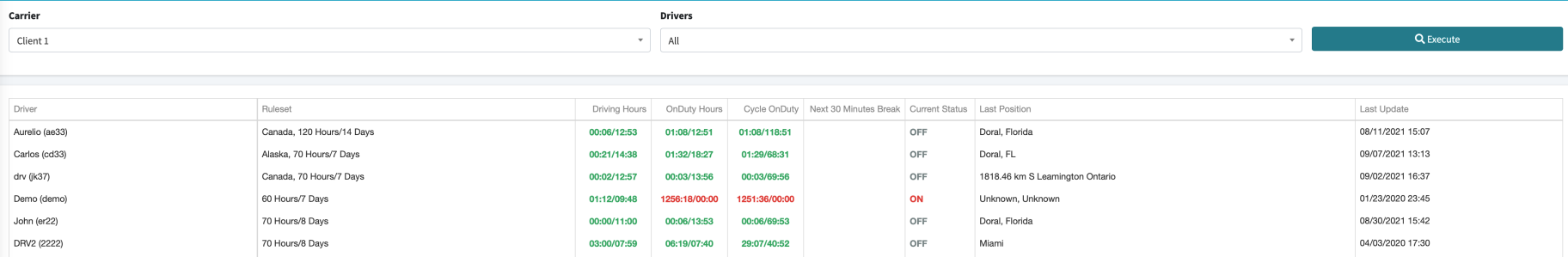 Collect HOS records using CalAmp