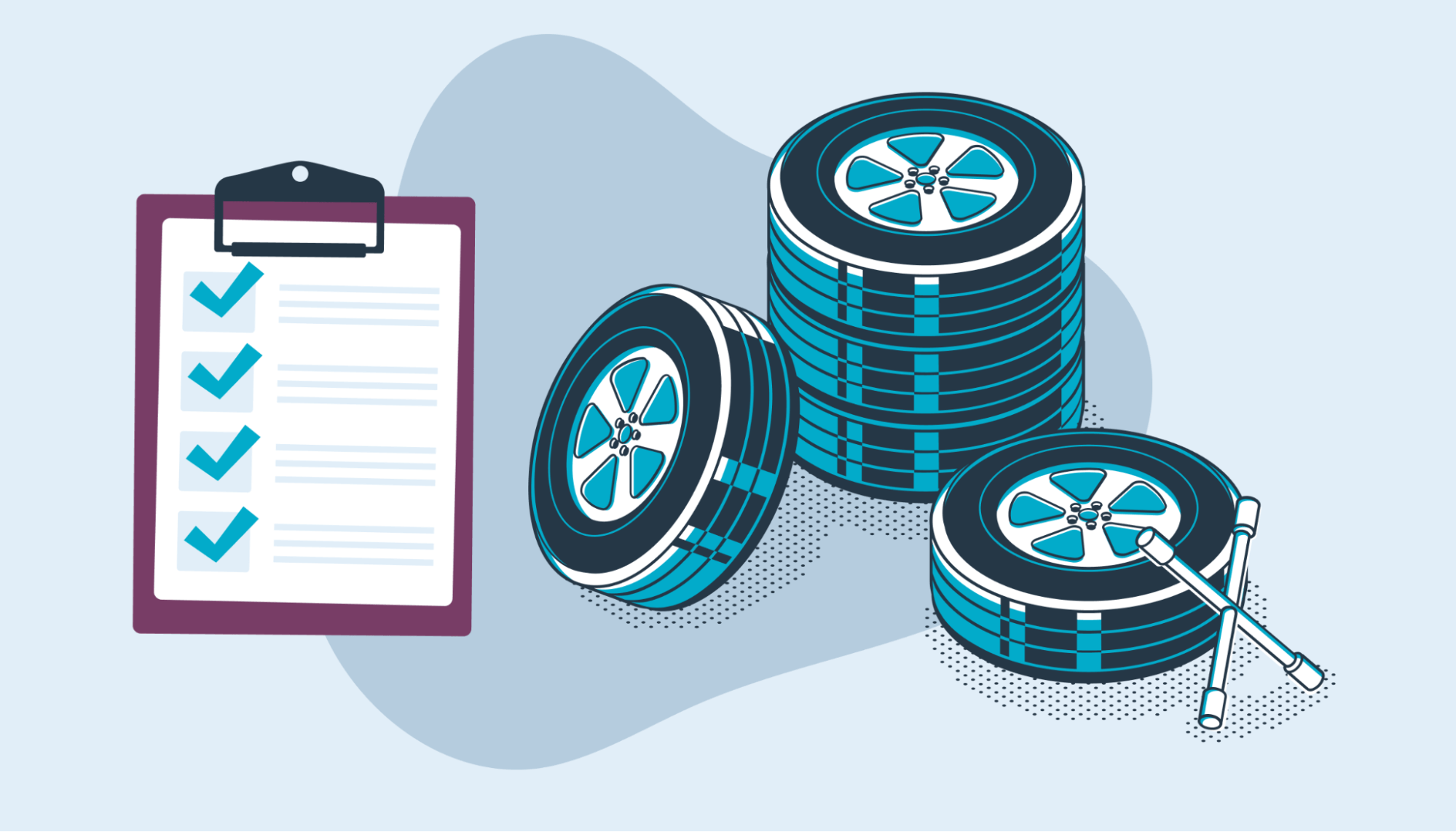 A commercial driver checking the wheels and tires of their vehicle.