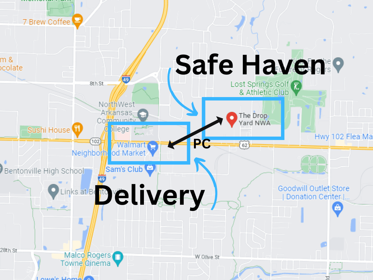 An Accessible Safe Location A screenshot of a map, with graphics showing where a potential delivery point is in comparison with a safe location.