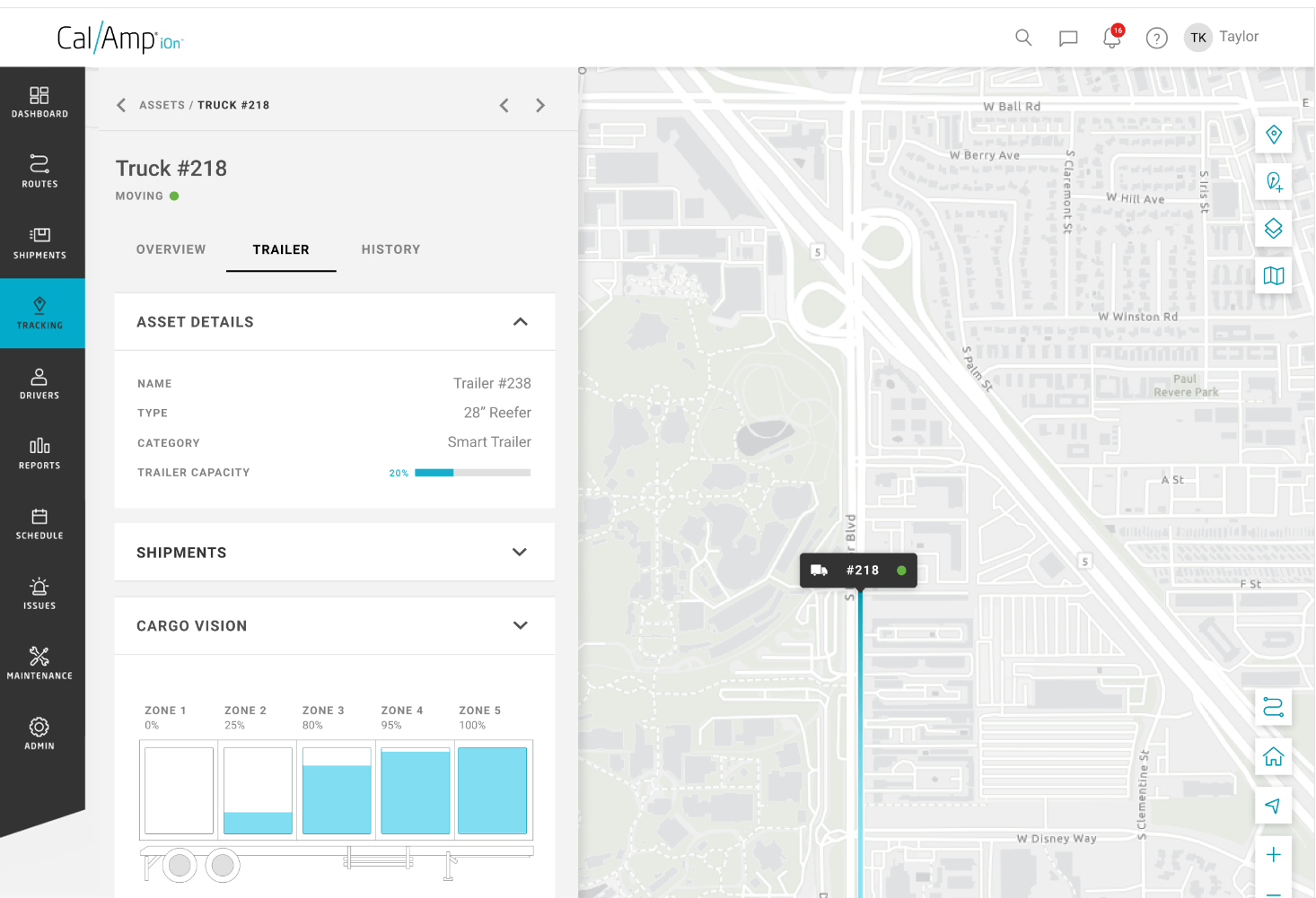 Cargo Sensing Dashboard Cargo sensing dashboard in CalAmp