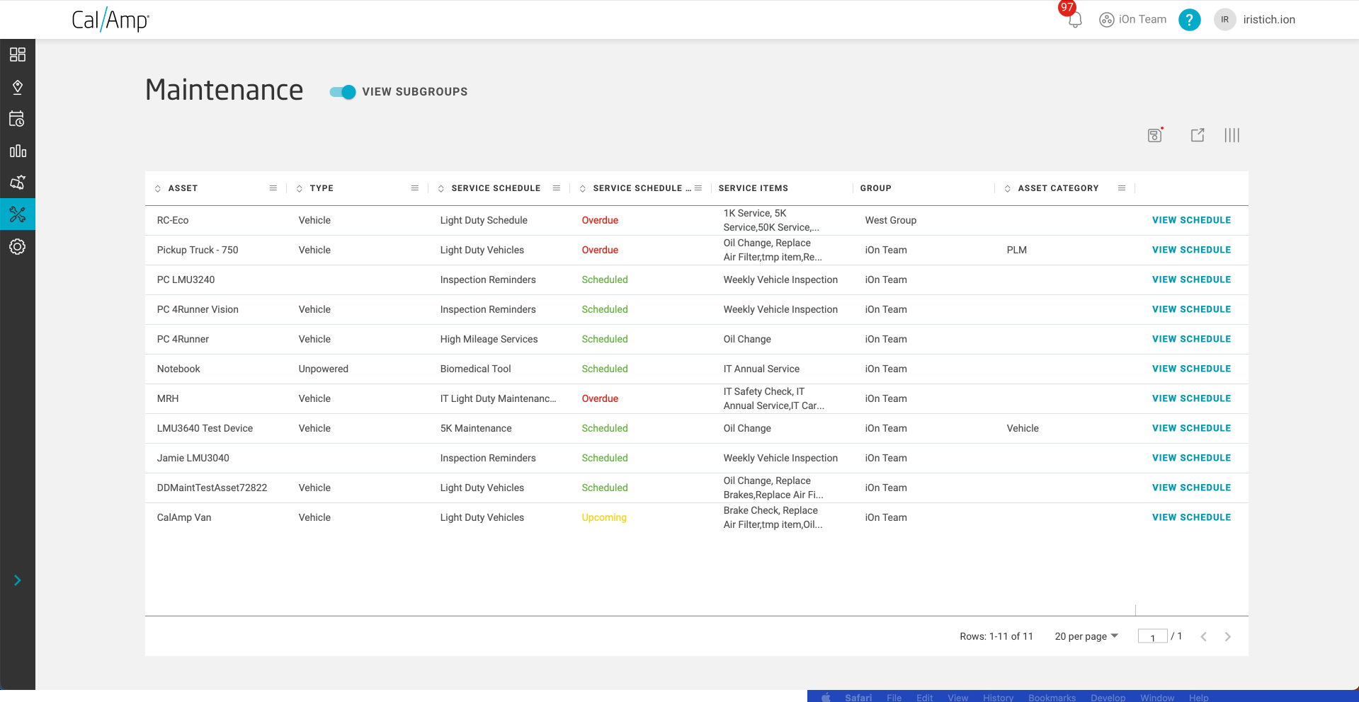 Monitoring fleet maintenance in CalAmp