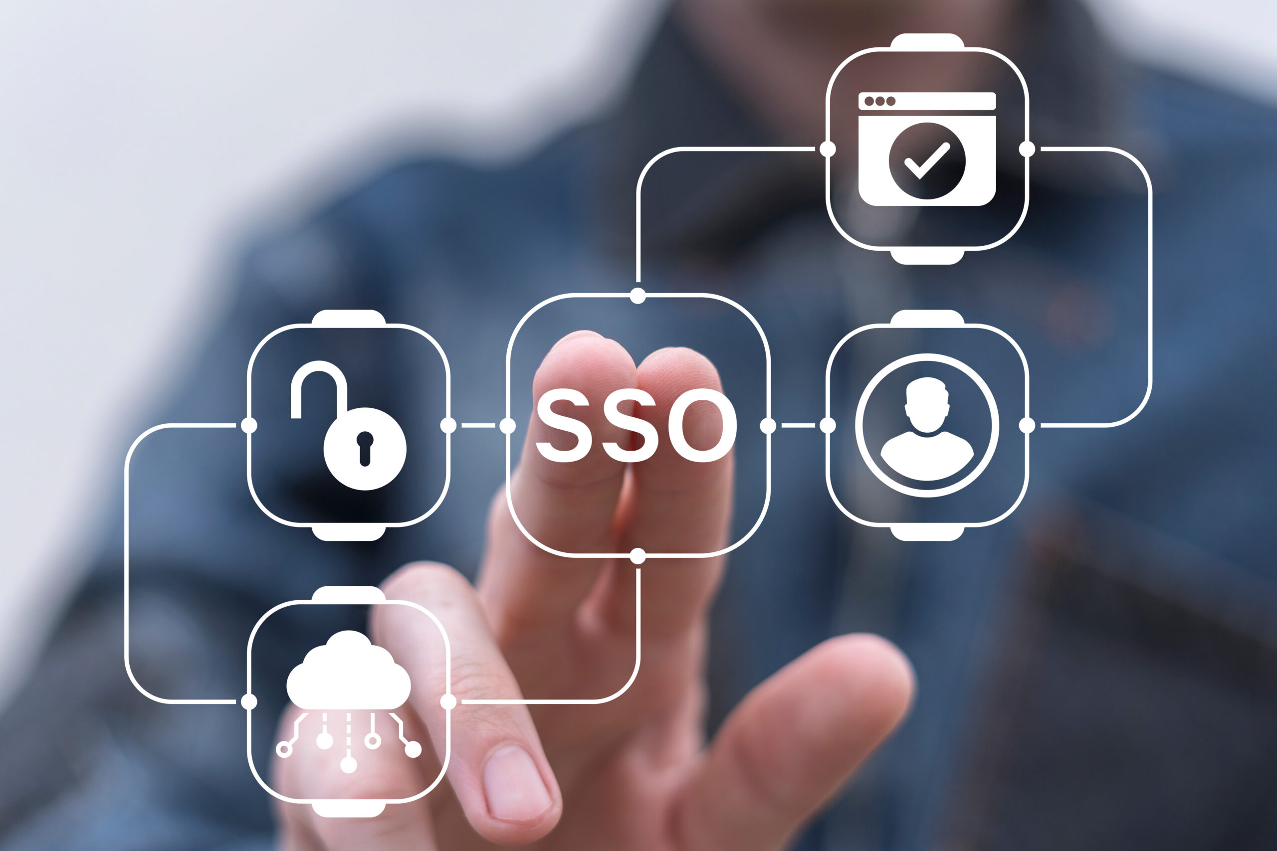 Single Sign On ( SSO ) Concept. SSO Single Sign On Is An Authentication Process That Allows A User To Access Multiple Applications Or Services With A Single Set Of Login Credentials.